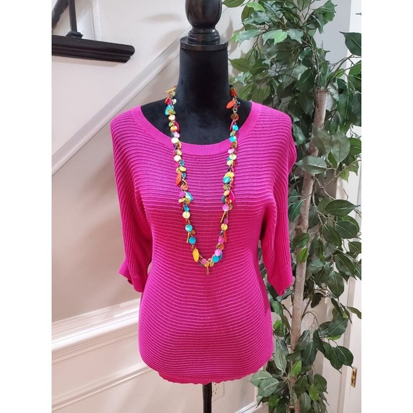 Express Women's Pink Striped Rayon Scoop Neck Short Sleeve Top Blouse Size S/P - Picture 1 of 11